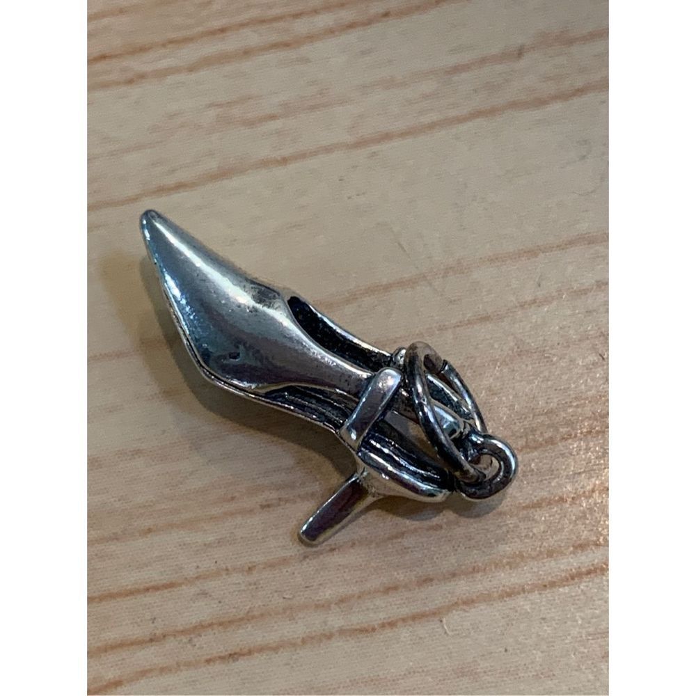 .925 Vintage Sling Back High Heel Shoe Sterling Silver Jewelry Charm - Picture 7 of 14